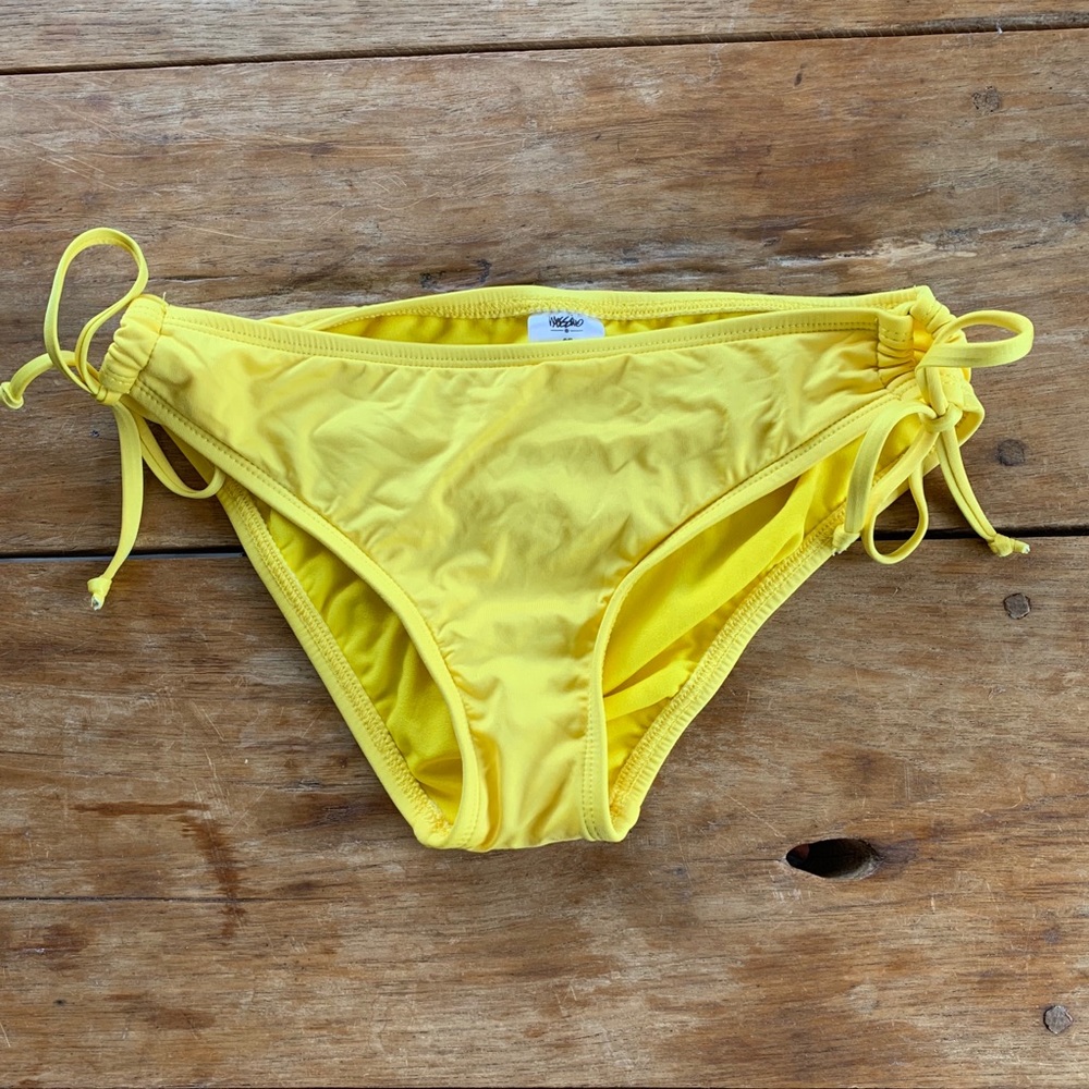 Yellow side tie eyelette bikini swim bottoms